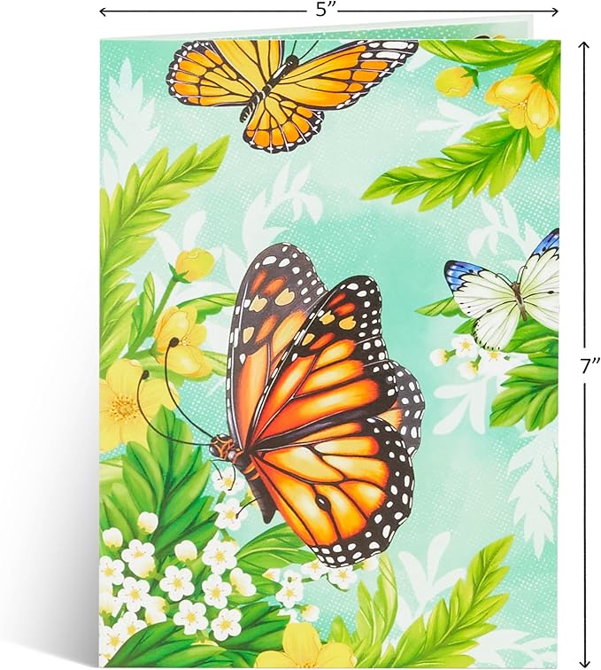 Floral Butterflies Pop Up Card, Happy Birthday, Flowers, 3D Greeting Cards, Gifts for Mom, Mother in Law, Wife, Girlfriend, Sister, 5x7 - Includes Envelope And Message Note