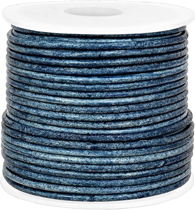 GENIQUE Real/Genuine Round Leather String Cord for Necklace, Bracelets, Jewellery, Braiding (1.5mm, Blue Distressed)
