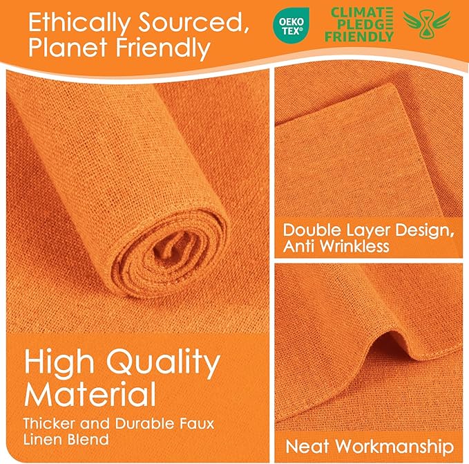 MANSPHIL Fall Orange Placemats Set of 4 Washable Fabric Table Mats Thick Faux Linen Place Mats Heat Resistant Double Layer Wrinkle Free Dining Kitchen Table Decor - 13x19 Inch Oeko Tex Placemat