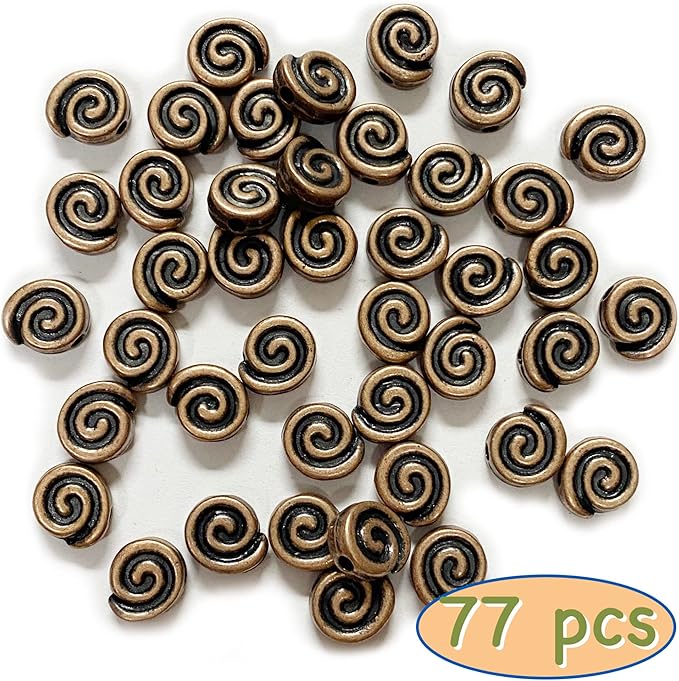 Heather's cf 77 Pieces Copper Tone Pattern Flat Beads Findings for Jewelry Making 10mm