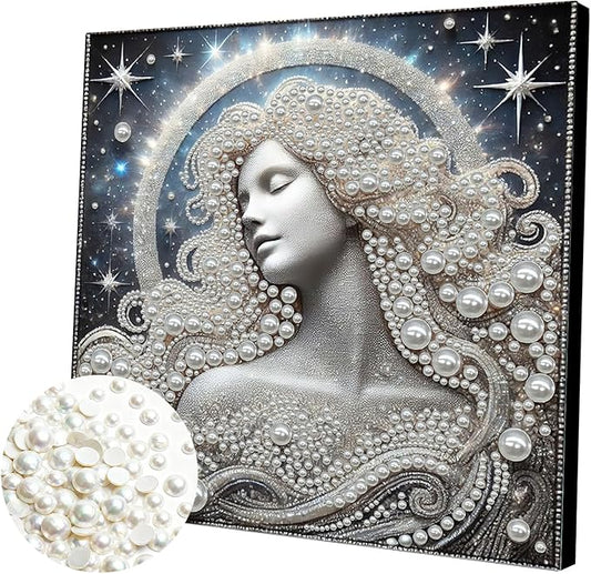 DIY Pearl Painting Kit with Wooden Frame, 3D Plastic Pearl Gemstone Ocean Art Craft for Adults Beginners, Diamond Art Kits for Adults, Home Wall Decor Ready Gift for Women(Celestial Goddess)(30*30cm)