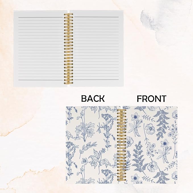 Vintage Flower Journal Notebook - Aesthetic Botanical Floral Notebooks College Ruled for Work School, Gifts for Women Coworker, Office Supplies, Hardcover Spiral Notebook 5.5"x8.3"