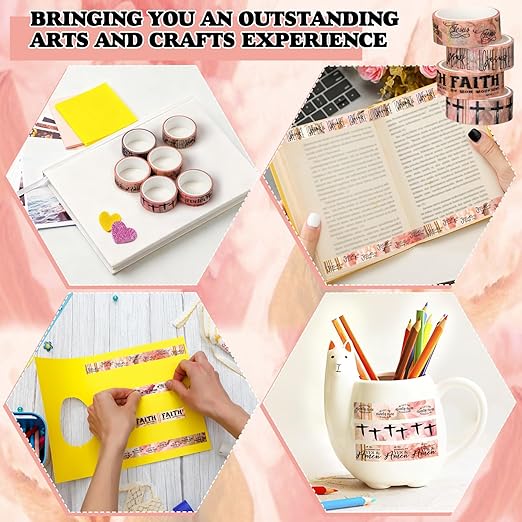 Janlaugh 24 Rolls Christian Washi Tape Gifts Bulk Religious Inspirational Scripture Supplies Bible Verse Tape for Bible Study Journaling Crafting Christmas Stocking Stuffers Gift(Pink)