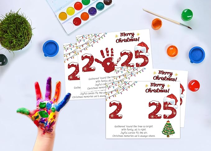 2025 Christmas Handprint Art Craft Kit for Holiday Family Party Activities, 10 Pcs Christmas Crafts Bulk DIY Handprint Card Making, Handprint Keepsake Gift for New Mom Dad Grandma Grandpa