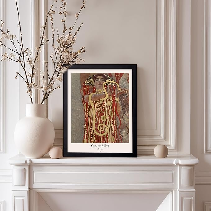Poster Master Vintage Gustav Klimt Poster - Retro Hygieia Print - Art Nouveau - Greek Goddess of Health Art - Symbolism Art - Classic Painting - Aesthetic Living Room Decor - 8x10 Black Framed
