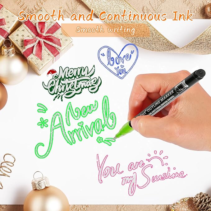 Caliart Stocking Stuffers for Kids Teen Girls, 24 Colors Outline Markers Shimmer Glitter Pens, Christmas Tween Teen Girl Gifts Trendy Stuff, Art Supplies for 6-8-10-12 Year Old Cool Fun Craft Drawing