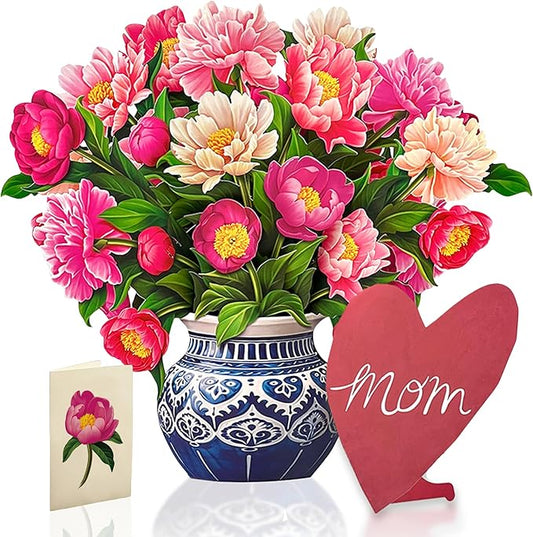 Freshcut Paper Pop Up Cards, Grande Peony Paradise, 18 Inch Life Sized Forever Flower Bouquet 3D Popup Greeting Card, Birthday Cards, Mother's Day Card, Blank Notecard & Envelope