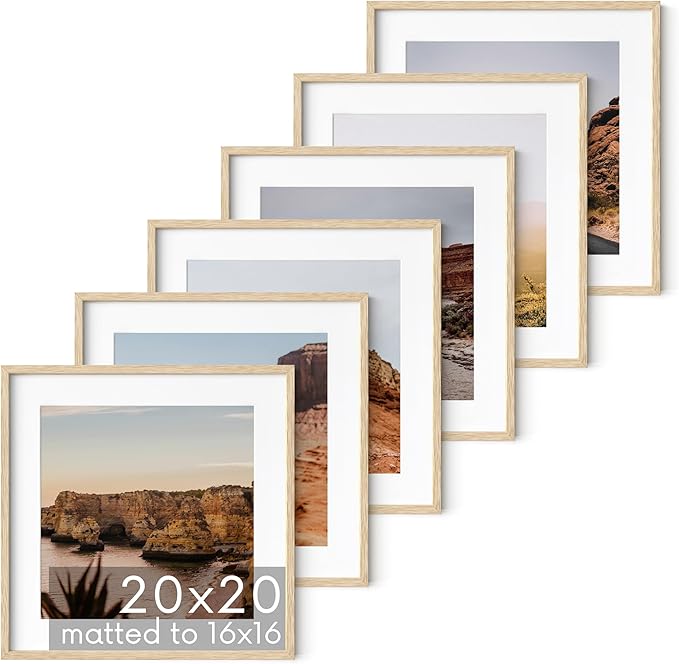 HAUS AND HUES Beige Oak Wood 20x20 Picture Frames - Set of 6, Square Frames with Mat, Modern Frames for Posters and Prints (20x20 in, Beige, Set of 6)