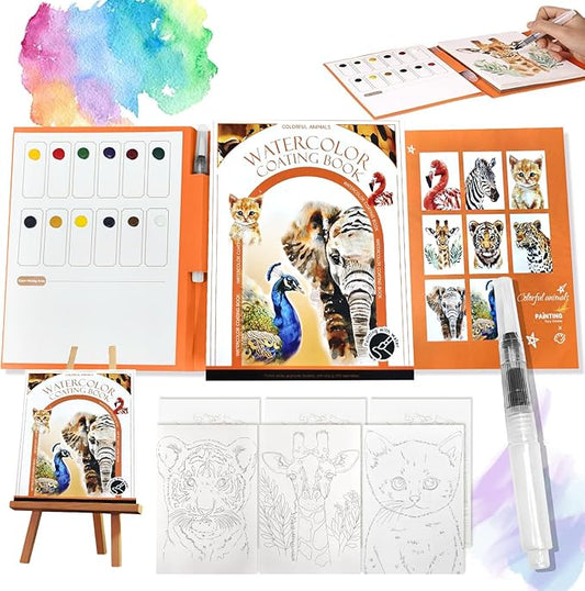 2026 New Creative Stress Relief Kit Watercolor Painting Book,DIY 3-Fold Watercolor Pad, Relax and Adjust Your Mood, for Beginners and Enthusiasts (Animals)