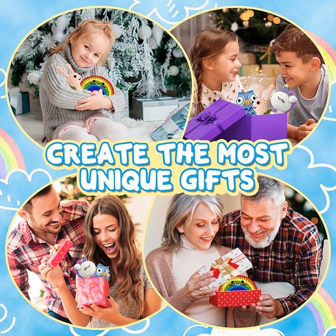 Roomaze Crochet Kit for Beginners,4 Pack Crochet Kits with Step-by-Step Video Tutorials, DIY Crochet Starter Kit for Adults Craft Kits for Adults-Ideal for A Gift (Owl,Unicorn,Snail,Rainbow)