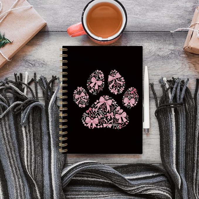 VONTP Coquette Pink Bow Dog Spiral Notebook, Dog Mom Lovers Owner Gifts for Women Journal, Pet Lover Gifts, Preppy Puppy Paws College Ruled Notebook Journal for Writing, 5.5x8.3