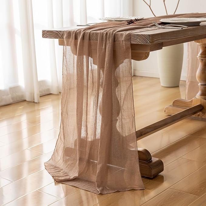 Keketoarrange Cheesecloth Table Runner Nude Gauze Rustic Boho Coffee Cheese Cloth 120 Inch 10 FT for Wedding Baby Shower Bridal Shower Birthday Party Long Sheer Farmhouse Home Decorations