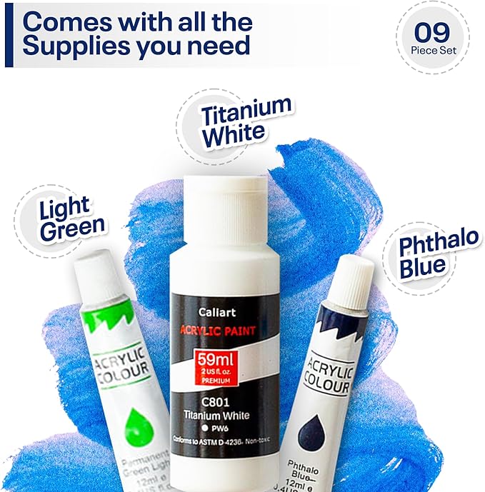 DIY Painting Class Kit for Adults with Video Tutorials: Learn to Paint Dolphins – How to Paint with Acrylics – Painting & Art Supplies – 9 Piece Acrylic Paint Set