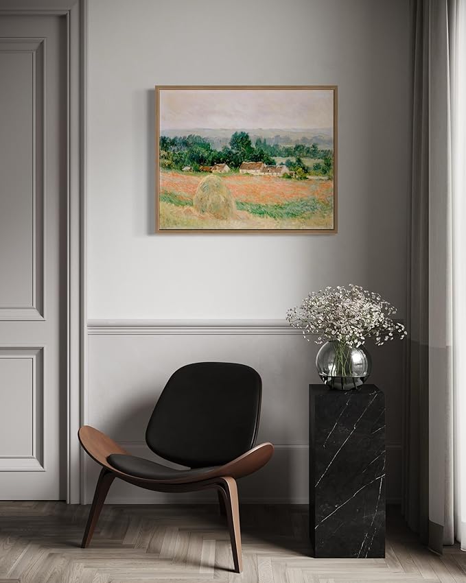 Haystack at Giverny Claude Monet Wall Art Print Poster, Impressionist Painting Wall Art Wall Decor, for Bedroom and Living room Bathroom Decor 115 (Haystack at Giverny, 8 x 10 inches, Wood Frame)