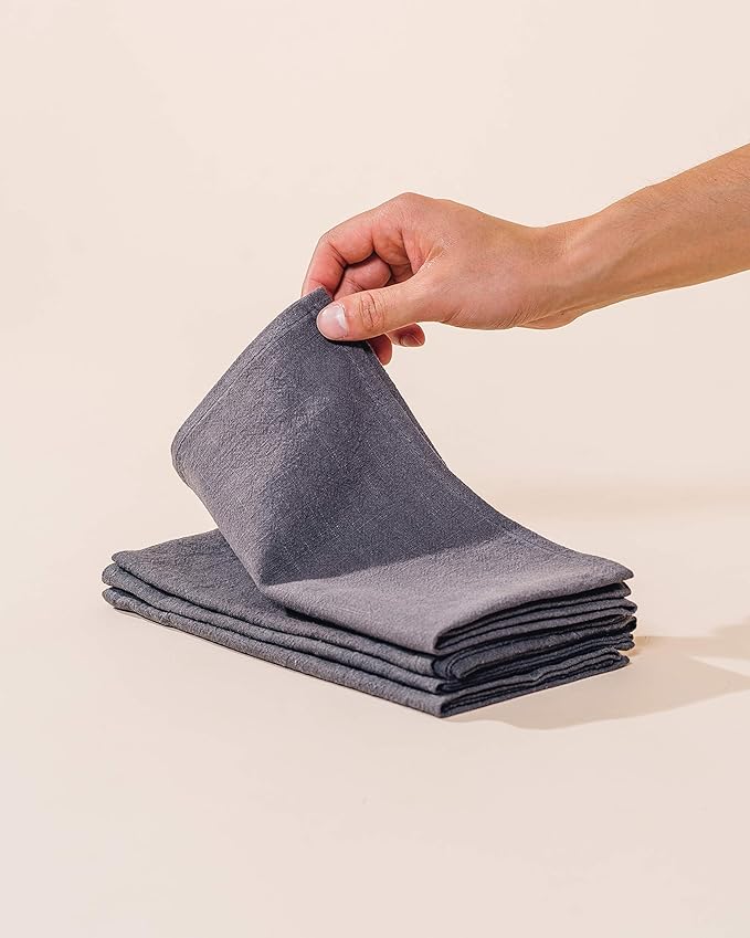 Caldo Linen Dinner Napkins - Rustic- Soft and Durable Cloth - Washable and Reusable- 4 Pack - 20x20 inch (Slate)