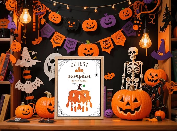 NZSXU Halloween Baby Handprint Craft Kit - Cutest Pumpkin in The Patch, Baby First Halloween, DIY Newborn Hand and Foot Arts and Crafts for Nursery Decor, 10 Pack Handprint Keepsake Gifts