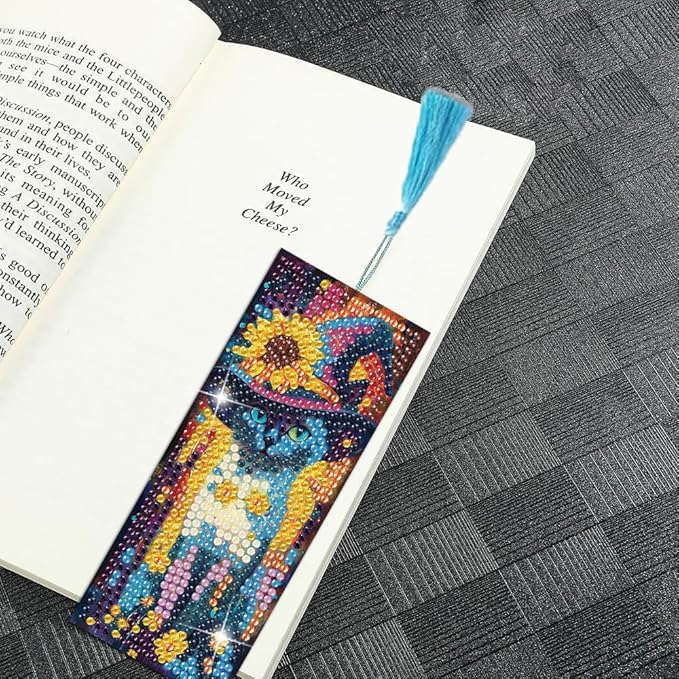 Puraikcmi 6 PCS 5D DIY Diamond Art Bookmarks Kit Cats Diamond Paintings Bookmarks Kits with Tassels Acrylic, Rhinestone Crafts Decoration Gift Set for Book Lovers Beginners & Adults