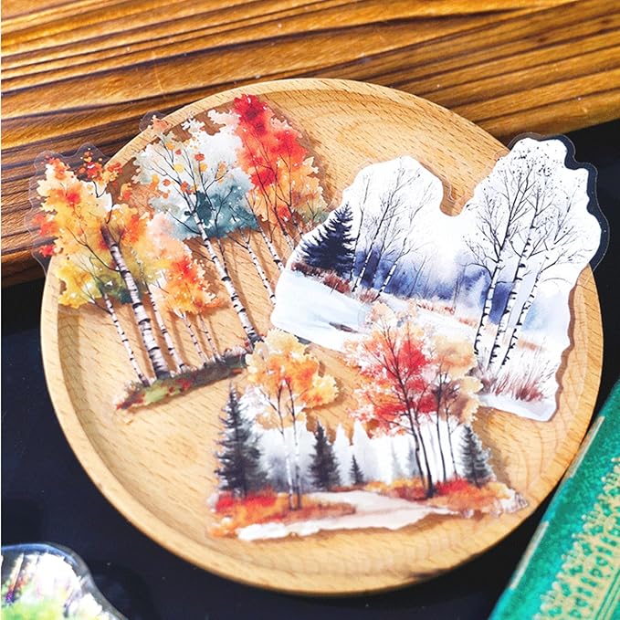 120 Pieces Botanical Tree-Themed PET Sticker, Christmas Tree Pine Tree Forest Scenery Stickers for Scrapbooking, Journaling, Creative Journal Supplies, and DIY Crafts