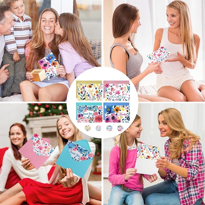 36 Pack Thank You Cards with Envelopes, 4x6 Inch Thank You Cards with Envelopes & Stickers, Greeting Card for Birthday, Wedding, Baby Shower, Bridal Shower, Thanksgiving, Christmas