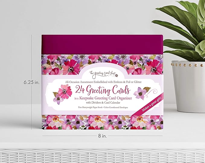 Designer Greetings All Occasion Greeting Card Assortment (24 Cards with Envelopes in a Keepsake, Floral Organizer Box) – Birthday, Thank You, New Baby, Anniversary, Sympathy, Get Well, Blank