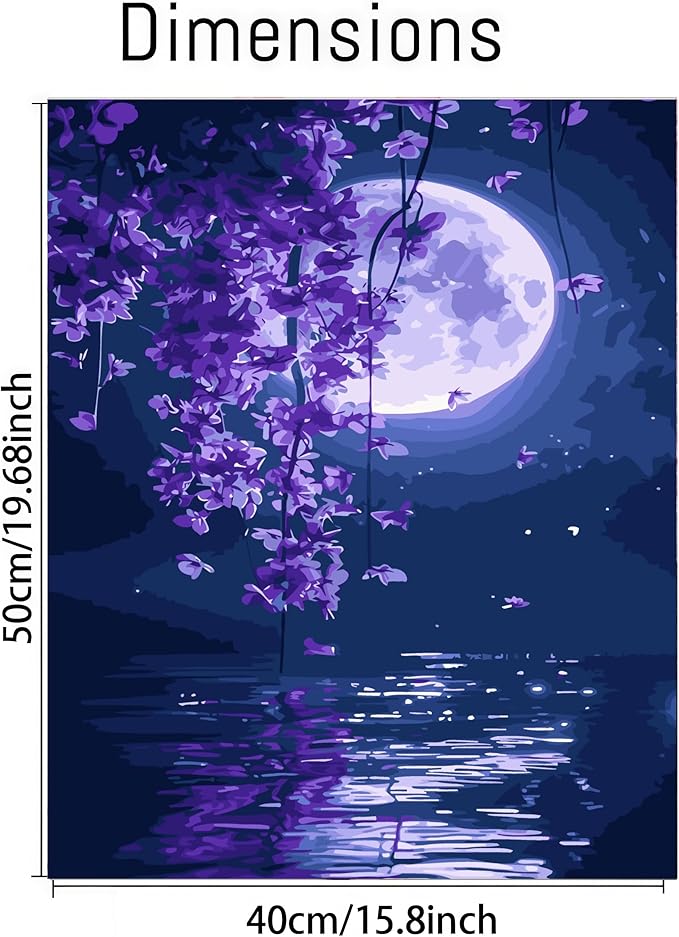 CSZPPQAF Flower Paint by Numbers Kit for Adults Beginner, Moon Adult Paint by Number Kits on Canvas, DIY Acrylic Oil Painting Kit Color by Numbers for Home Wall Decor 16X20inch