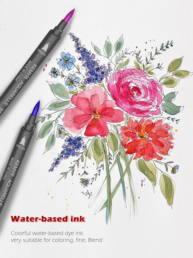 Markers for Adult Coloring Books: 80 Color Dual Tip Fine & Brush Pens - Water-Based Coloring Marker for Adults Drawing Sketching Bullet Journal Writing Lettering No bleeding