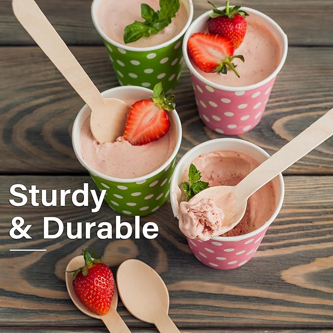 LotFancy Disposable Wooden Spoons, 100Pcs 6.25 inch Wood Cutlery Spoon, Biodegradable Compostable Eco-friendly Birchwood Sampling Tasting