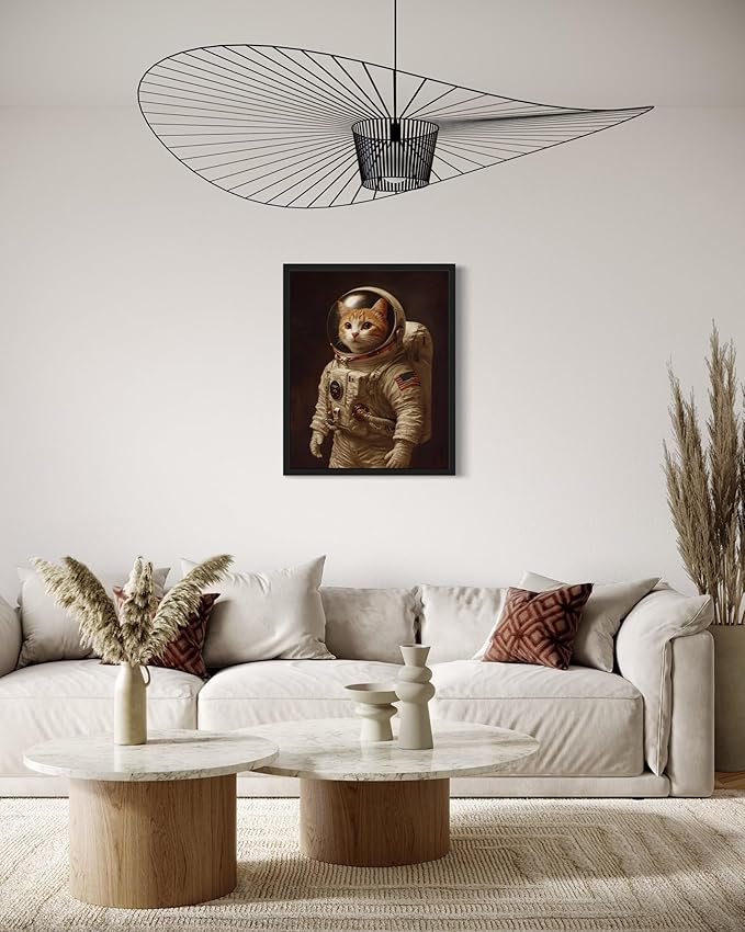 Astronaut Cat Art Poster Print, Cat Kitten Painting Humor Portrait Pet Artwork Decor Gallery A8 (Astronaut, 16 x 20 inches, Unframed)