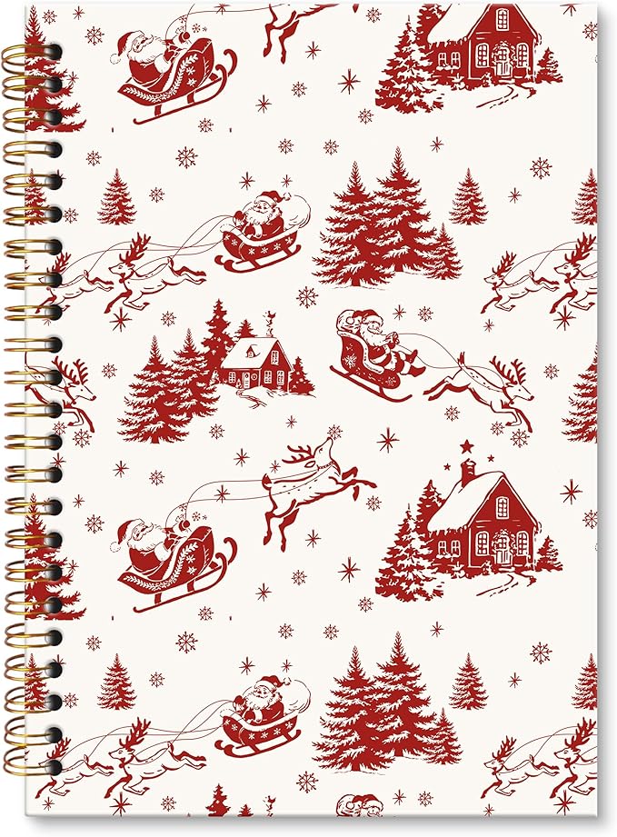 XNXLDYLH Vintage Red Christmas Santa Winter Notebook Journal, Santa Claus Reindeer Spiral Notebook, Vintage Journals Notebooks for Women, Christmas Office School Supplies Gifts for Coworker, 5.5x8.3In