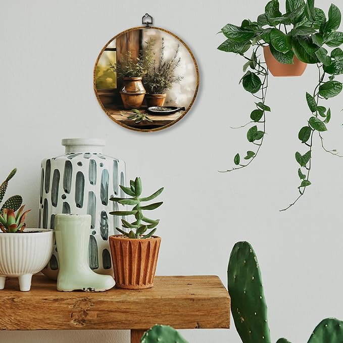 Hiuwevt Vintage Botanical Round Wall Art Decor, Antique Still Life Plant Framed Canvas Prints, Rustic Farmhouse Round Wall Hanging Decor for Home Living Room Decorations, 10x10 Inches