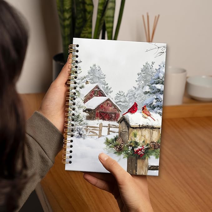 XNXLDYLH Vintage Winter Christmas Notebook Journal, Rustic Farmhouse Spiral Notebook, Nature Cabin Journals Notebooks for Women Men, Christmas Winter Cardinal Office School Supplies Gifts, 5.5x8.3Inch