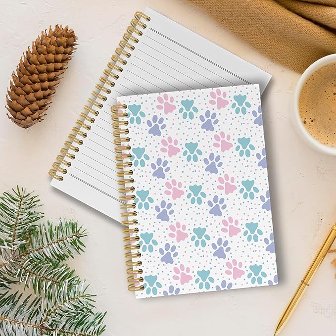 Dog Paw Themed Journal Notebook - Cute Dog Animals Pet Paws Notebooks College Ruled for Work School, Gifts for Dog Lovers Dog Mom, Office Supplies, Hardcover Spiral Notebook 5.5"x8.3"