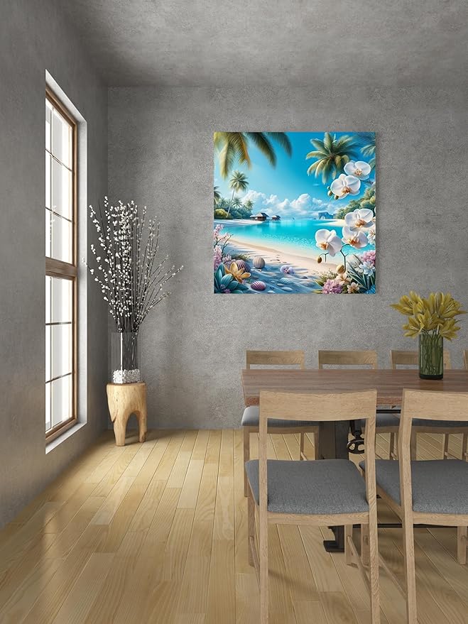 Beach Diamond Art Kits for Adults, 5D Diamond Painting for Adult Beginners, DIY Full Drill Round Gem Painting Dot Art for Adults, Home Wall Decor 13.78x13.78 Inch