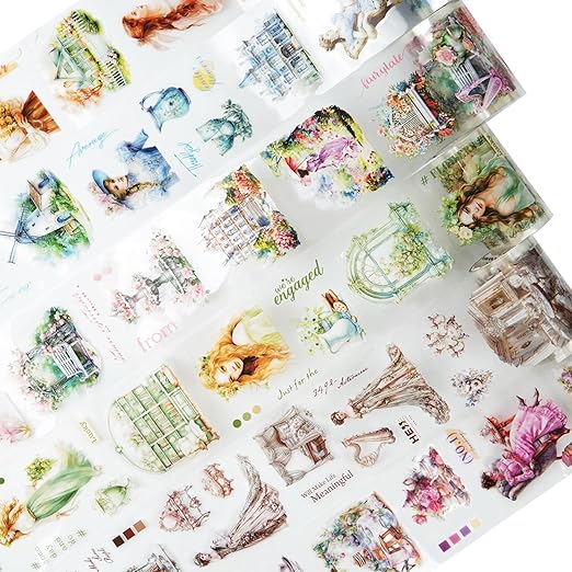 Victorian PET Tape Set, 6 Rolls Pre-Cut Ephemera for Junk Journaling, Scrapbooking, Crafting, DIY Projects, Diaries, and Art Supplies