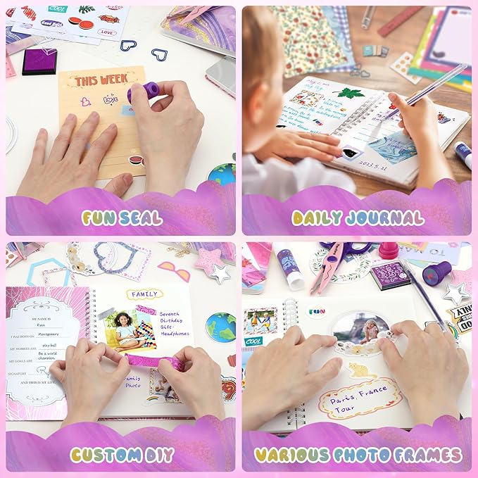 PERRYHOME 2-Pack DIY Journal Kit for Girls - 200+Pcs Journal Set for Teen & Tween Girls, Journaling Art & Crafts Kits,Scrapbook&Diary Supplies Set, Christmas Gifts for 8 9 10 11 12 13 14 Year Old Girl