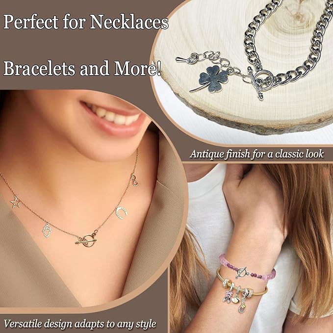Heather's cf 130 Sets Brass Toggle Clasps for Jewelry Making – Antique Silver Finish Necklace & Bracelet Clasps and Closures