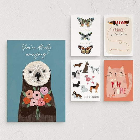 Minted Animals Thank You Greeting Cards Pack, Set of 5, Thank You Notes Variety Pack, Stylish & Curated Folded Thank you Cards With Envelopes, Simple Message Inside, Designed by Independent Artists