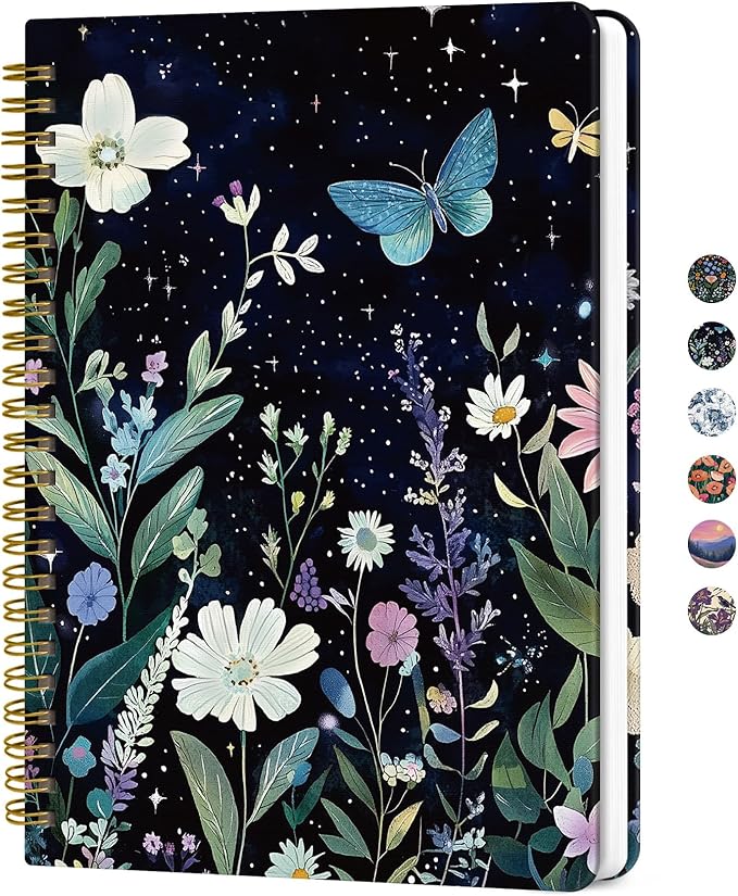 Lined Spiral Journal for Women, A5 Hardcover Cute Notebook for Work & Note Taking, Aesthetic Pretty Journal for Writing, 140 Pages, 6"x8", Celestial