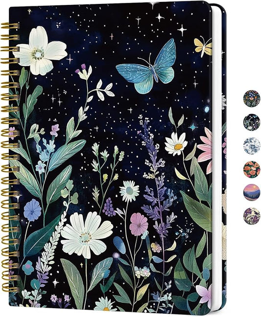 Lined Spiral Journal for Women, A5 Hardcover Cute Notebook for Work & Note Taking, Aesthetic Pretty Journal for Writing, 140 Pages, 6"x8", Celestial