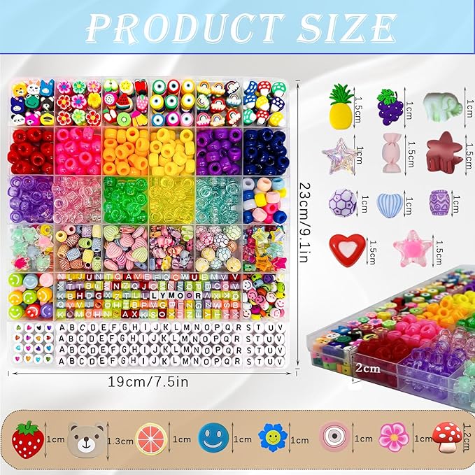NixHush 1100 Bracelet Making Kit, Includes Pony Beads, Letter Beads, Soccer and Creative Clay Bead, Hair Clip Perfect for Making Bracelets and DIY Handmade Gifts