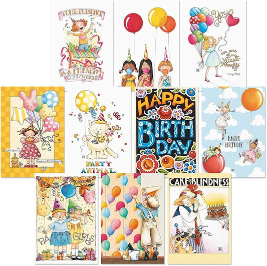 Current Mary Bright Happy Birthday Greeting Card Set - Value Pack of 20 Cards With White Envelopes, 10 Designs, Large 5" x 7" Assortment