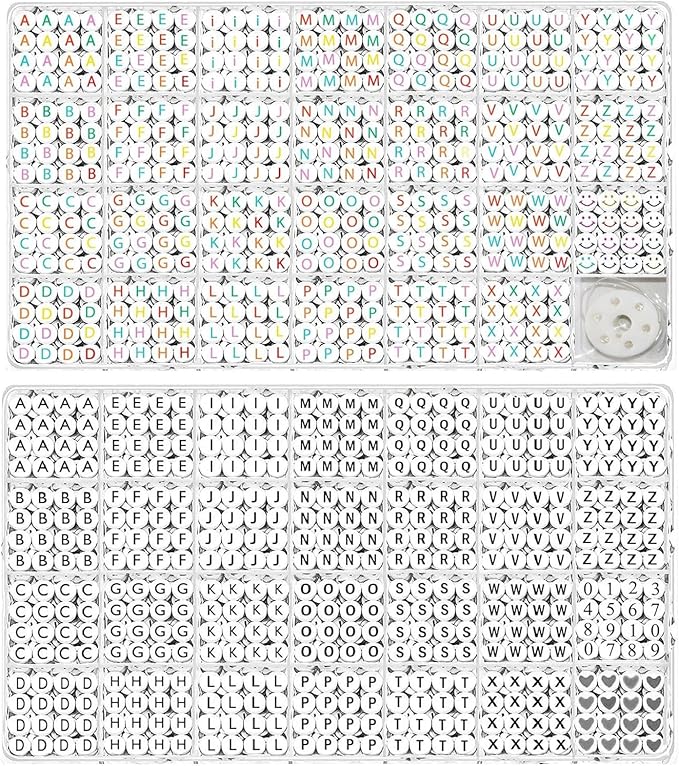 2Box 2500Pcs+ Alphabet Letter Beads, 4x7 mm A-Z and Smile, Heart, Figure,Acrylic Beads, Beads for Jewelry Making, Beads for Bracelet Making Kits Beads