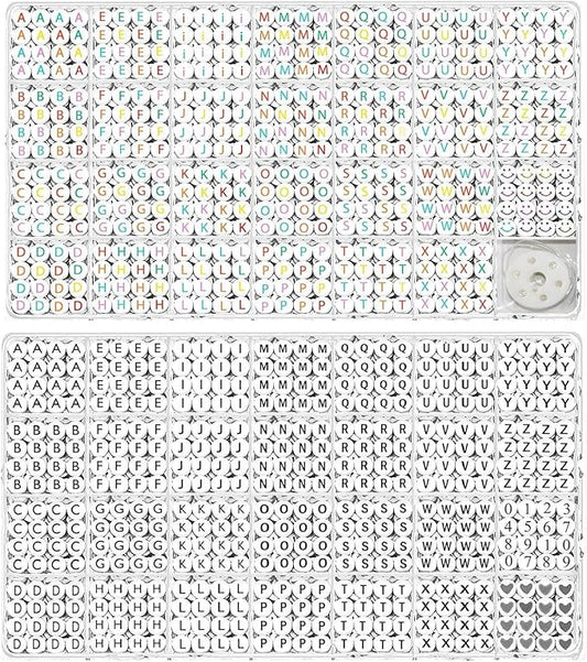 2Box 2500Pcs+ Alphabet Letter Beads, 4x7 mm A-Z and Smile, Heart, Figure,Acrylic Beads, Beads for Jewelry Making, Beads for Bracelet Making Kits Beads
