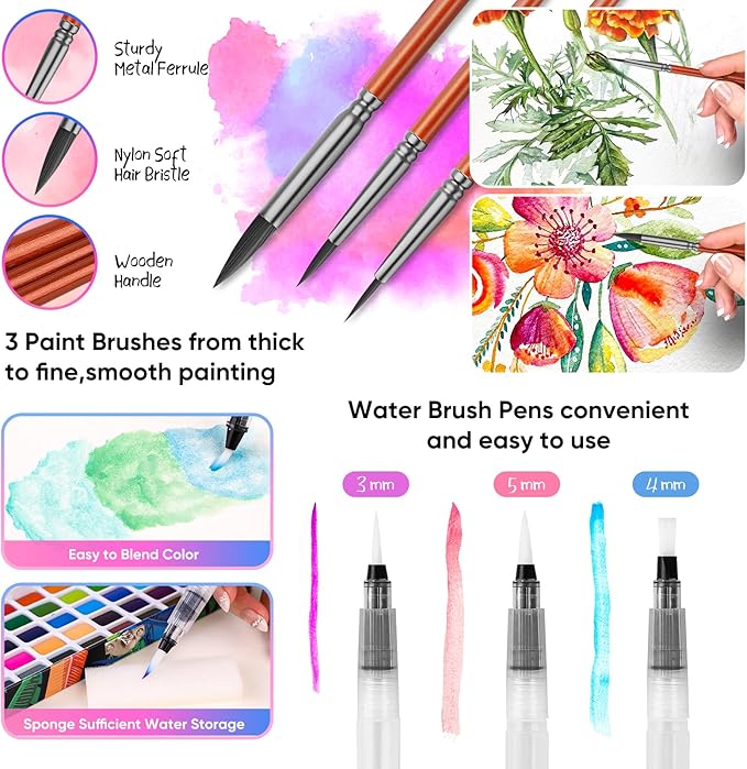 Taotree Watercolor Paint Set 100 Colors, Art Supplies Watercolors Kit Travel Water Colors with 3 Paints Brushes, Crafts Painting Supplies, Drawing Christmas Gifts for Teens Girls Boys Adults Artists