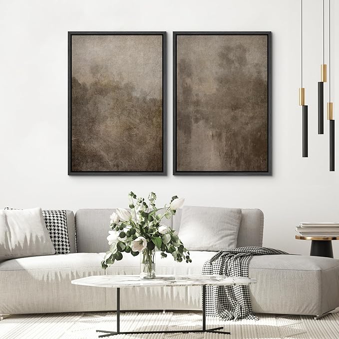SIGNWIN Framed Canvas Print Wall Art Set Vivid Abstract Coastal Landscape Bold Blue and Yellow Modern Minimalism Decorative Nordic for Living Room, Bedroom, Office - 24"x36"x2 Black
