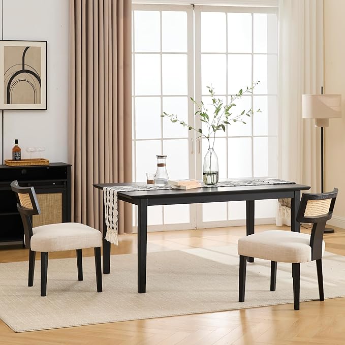 LZAREAL Modern Farmhouse Dining Table for 4 6 Solid Wood Dining Room Table Black Rectangular Kitchen Table Plank and Beam Dining Table for Dining Room Kitchen Restaurant