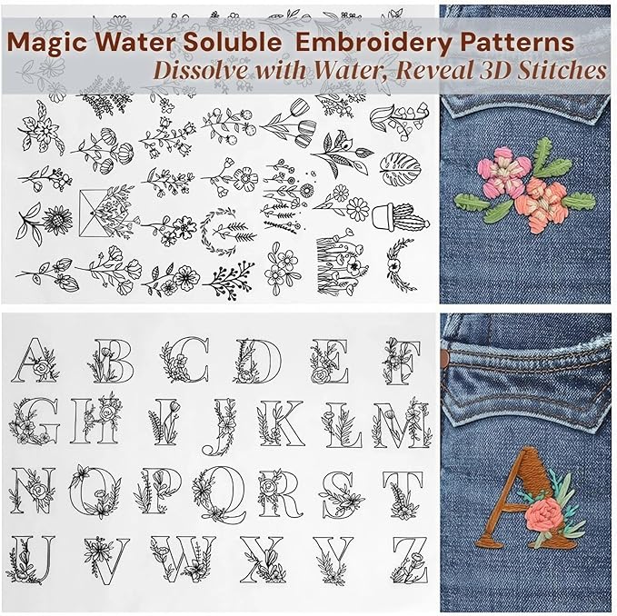 2026 Upgraded Embroidery Stitch Book & Complete Kit for Beginners | Includes 86 Tools,63 Water-Soluble Patterns & 106 Designs with Instructions | Portable Craft Set for Adults & DIY Lovers