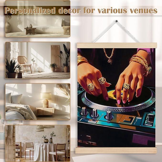 Trendy Black Woman Vinyl Record Canvas Wall Art Poster, Eclectic Vintage Pop Musician CD Record Wall Decor Prints for Music Room Studio Home Apartment, 12x16 Inches