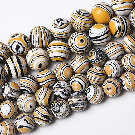 45pcs 8mm Natural Yellow Malachite Beads Round Loose Beads for Jewelry Making DIY Bracelets Necklace Crystal Energy Healing Power Stone (8mm, Yellow Black Malachite)