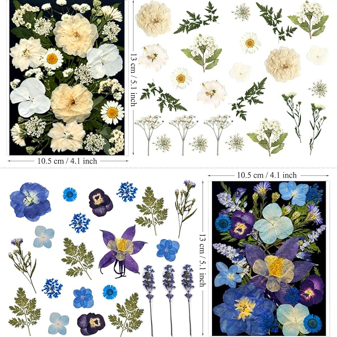 92Pcs Pressed Dried Flowers for Resin, Real Assorted Natural Bulk Dry Floral Leaves for DIY Art Crafts, Epoxy Molds, Jewelry, Soap, Candle Making, Nails Decors